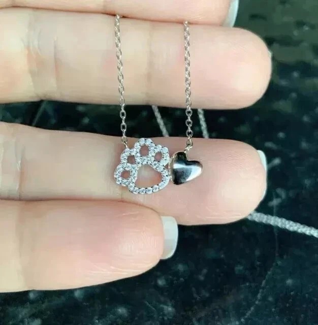 Women’s Dog’s Paw Pendant 1Ct Round Cut Simulated Diamond 14k White Gold Plated