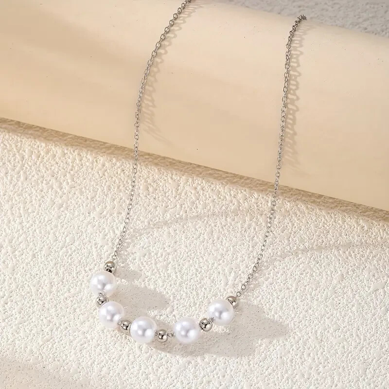 Simple Faux Pearls Necklace Adjustable Trendy Fashion Jewelry Women Gift New