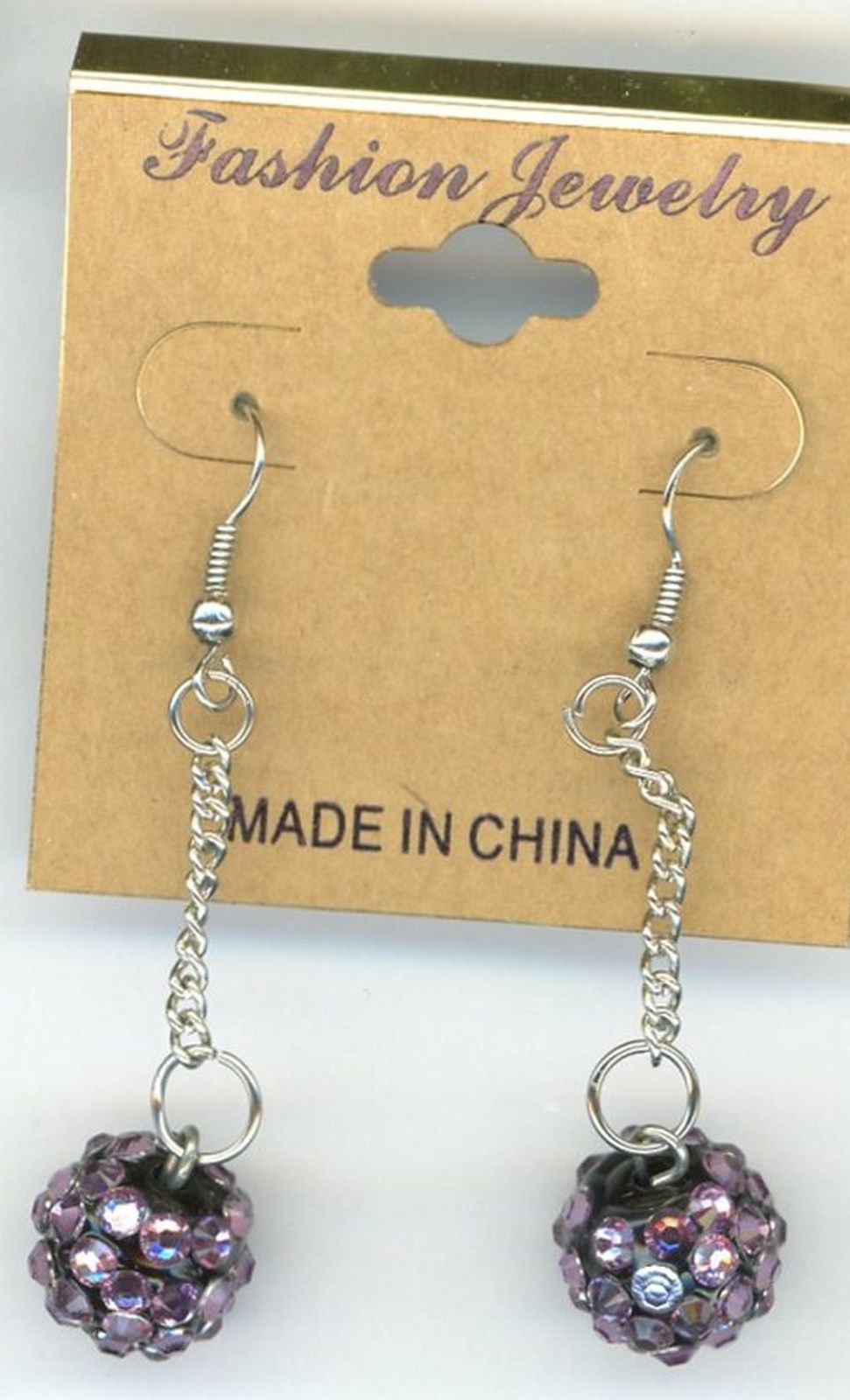 Dangle Earrings 2 1/2″ drop Crystal Ball 1/2″ W Fish Hook in U.S. B5-B14
