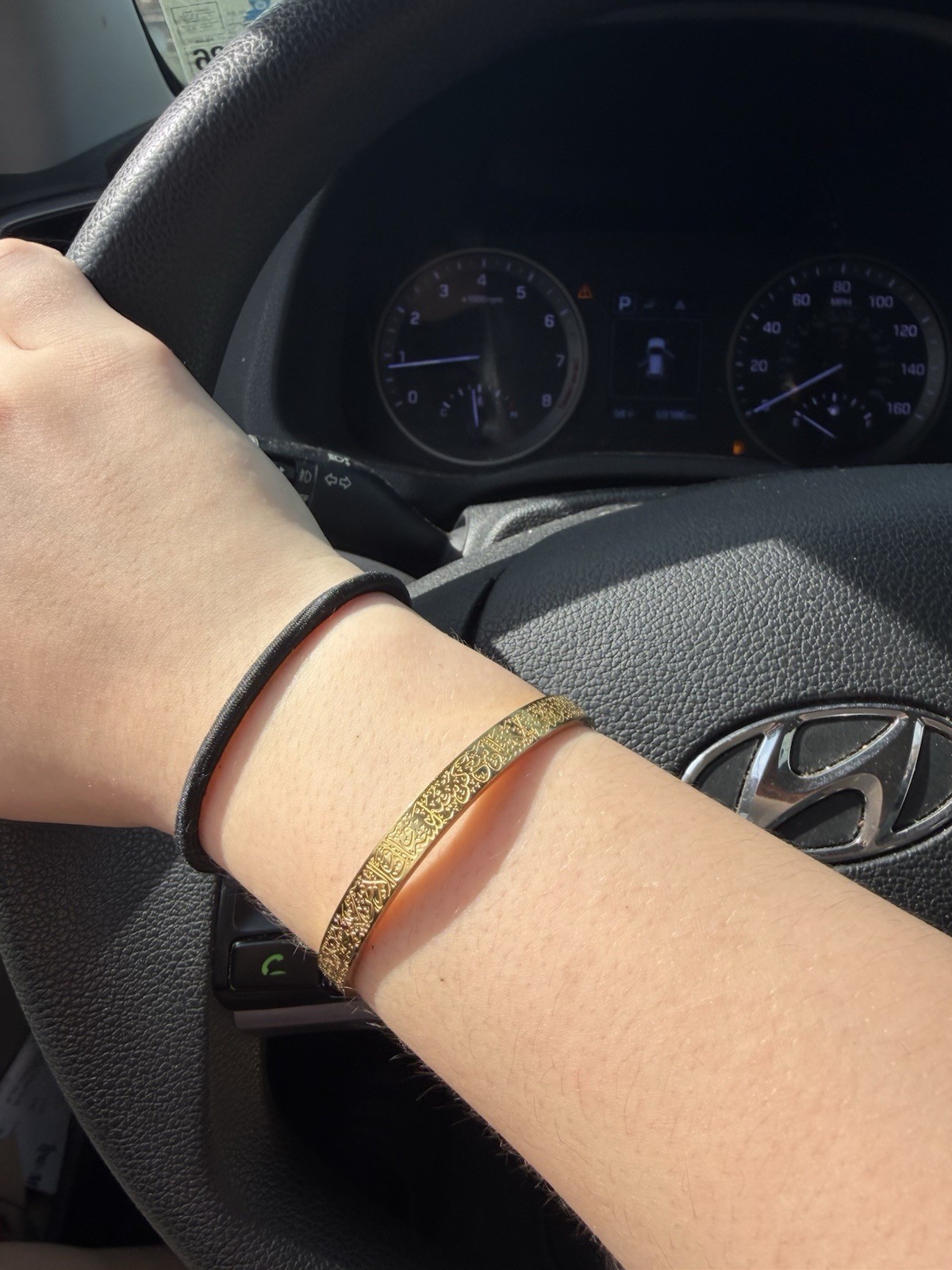 Real Gold Etched Engraved Pattern Open Cuff Bangle Bracelet Metal No Stone
