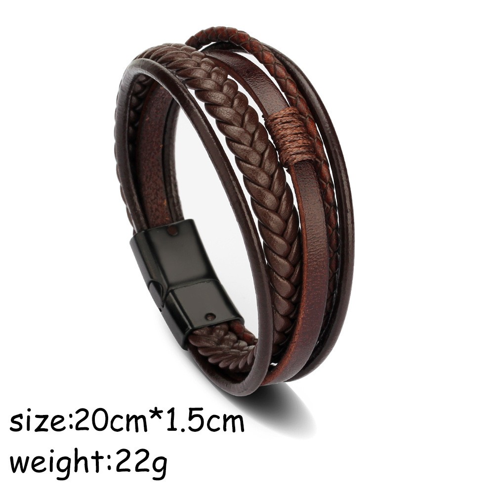 2pcs Trendy Leather Bracelets For Men Stainless Steel Bracelet 21CM Multilayer