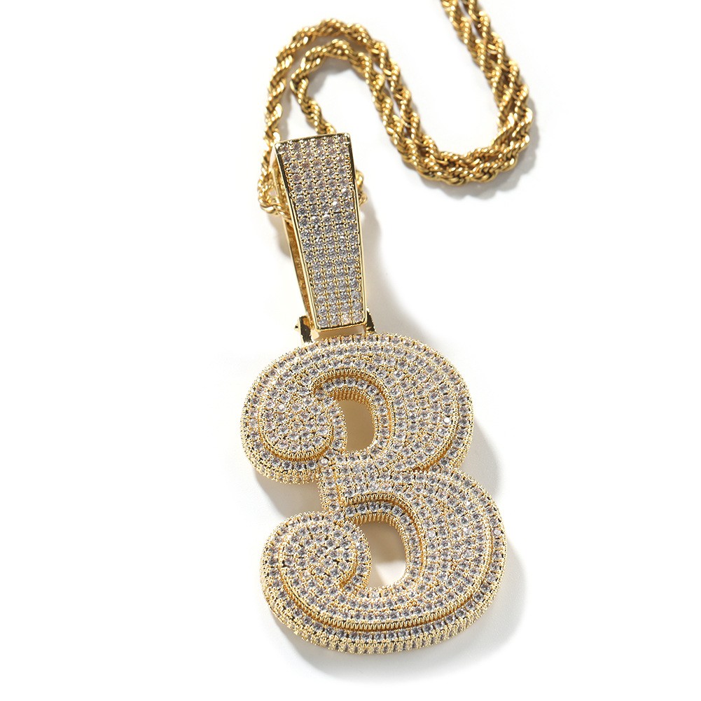 Number 0-9 Pendant Choose Sweater Necklace Gold Filled Zircon Hip Hop DJ Jewelry