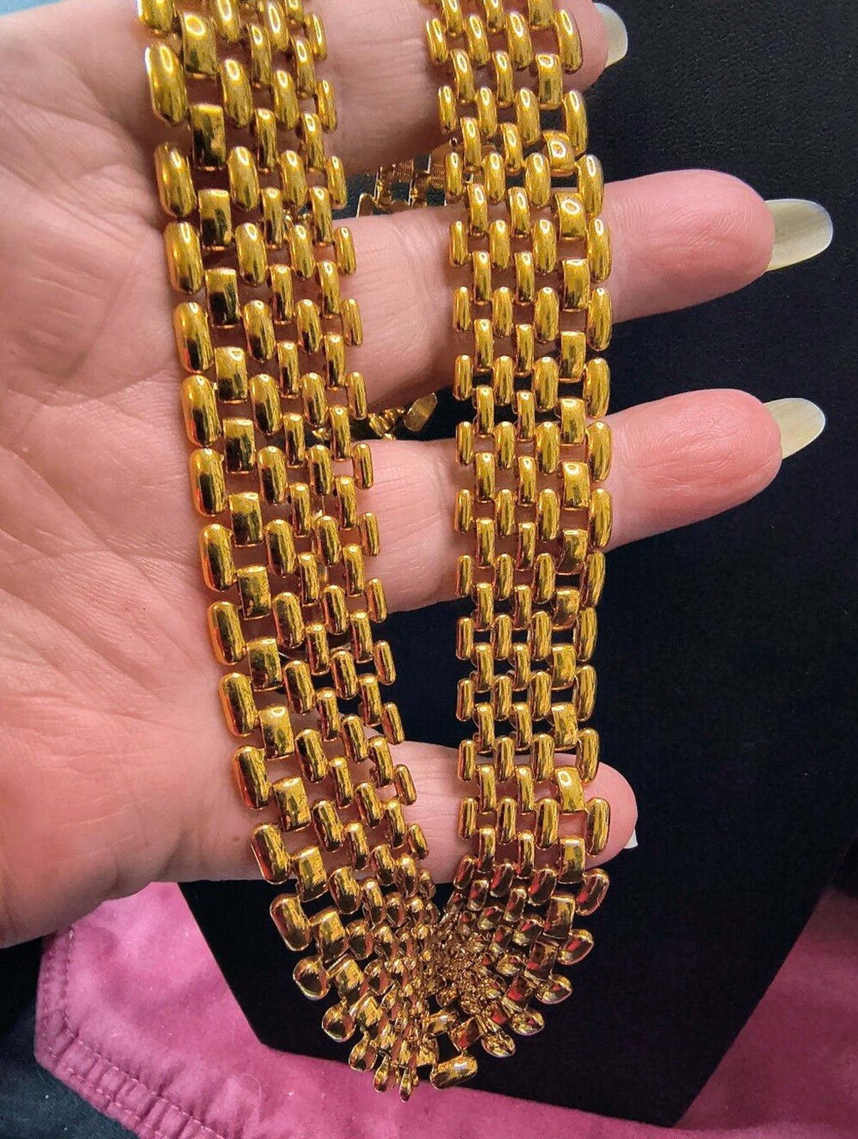 Vintage Napier Gold Tone Panther Link Cleopatra Collar Necklace Signed 16″