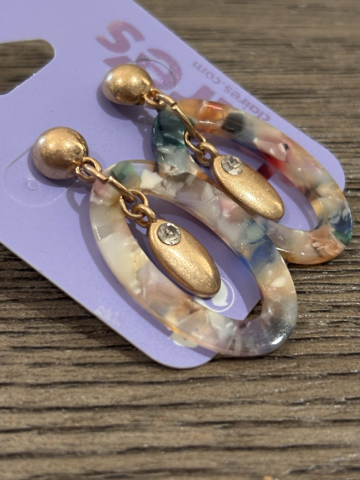 NWT Claires Sensitive Solutions Marbled Resin Oval Hoop Drop Earrings Gold
