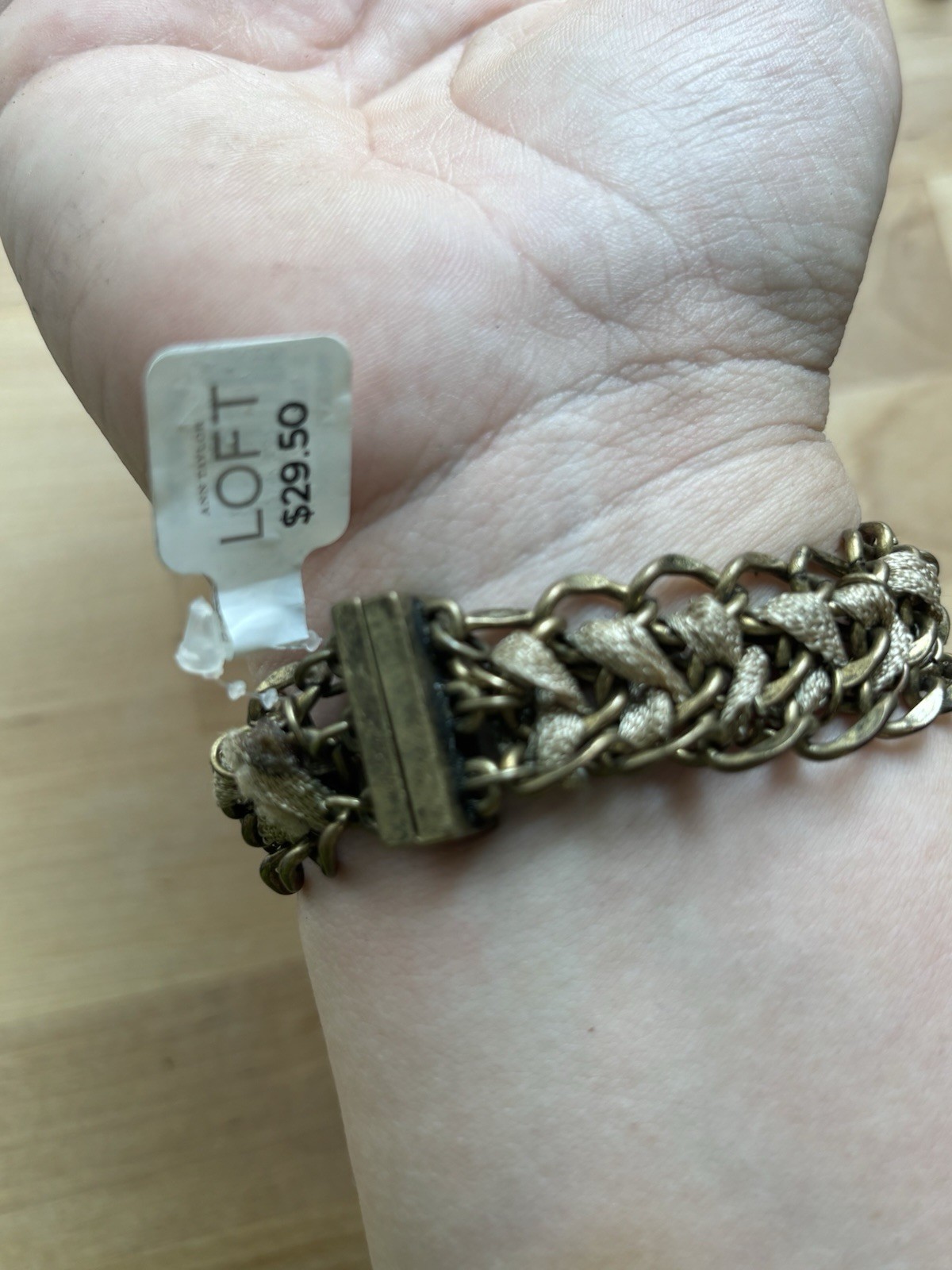 Loft Bracelet Faux Leather Faux Crystal Flower 7in