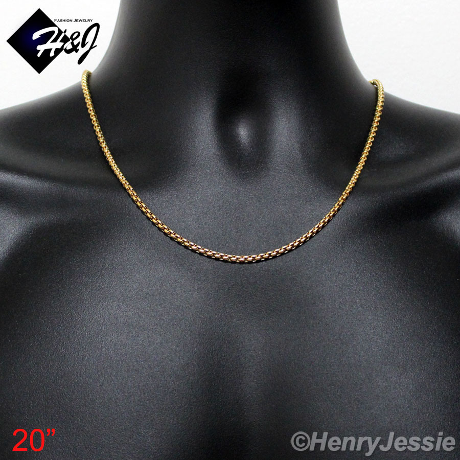 20″Men’s Women’s Stainless Steel 2mm Gold Plated Smooth Box Link Chain Necklace