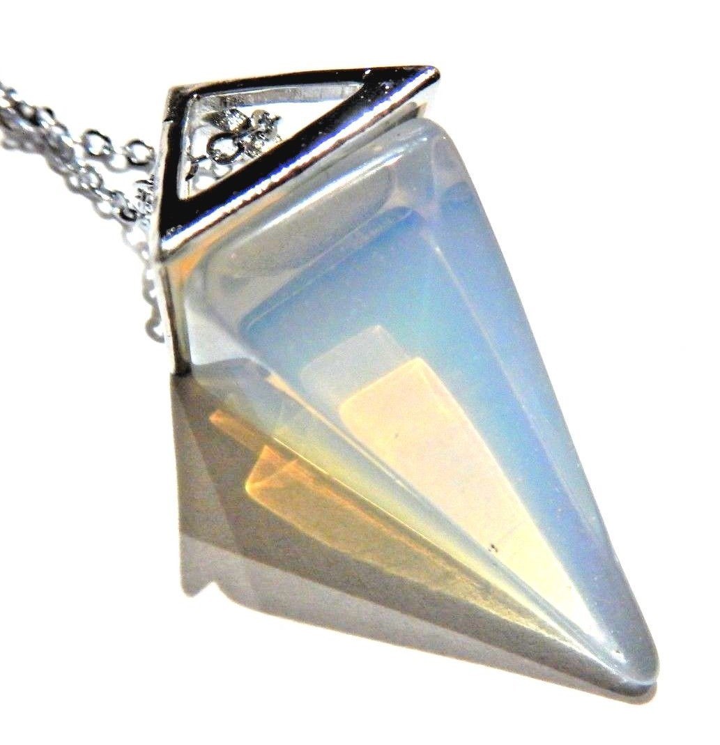 OPALITE PENDULUM NECKLACE stone crystal opalescent point charm moon pendant Q5