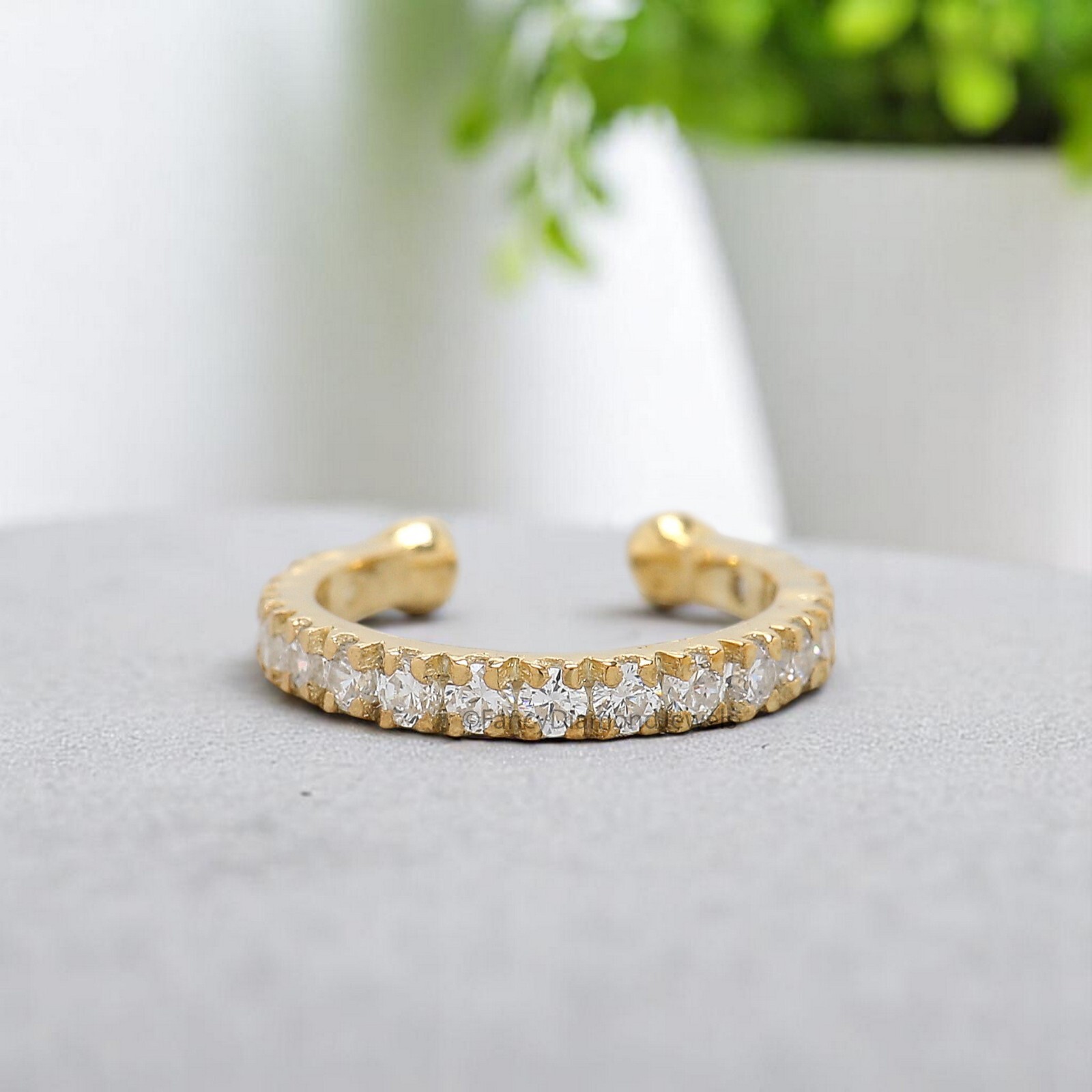 Round Brilliant Cut Colorless Moissanite Diamond Ear Cuff Dainty Ear Cuff FD366
