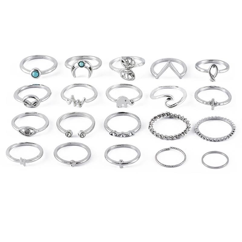 Bohemian 20 PC Ring Lot Ring Popular Silver Tone Boho Rings NEW Teen Favored