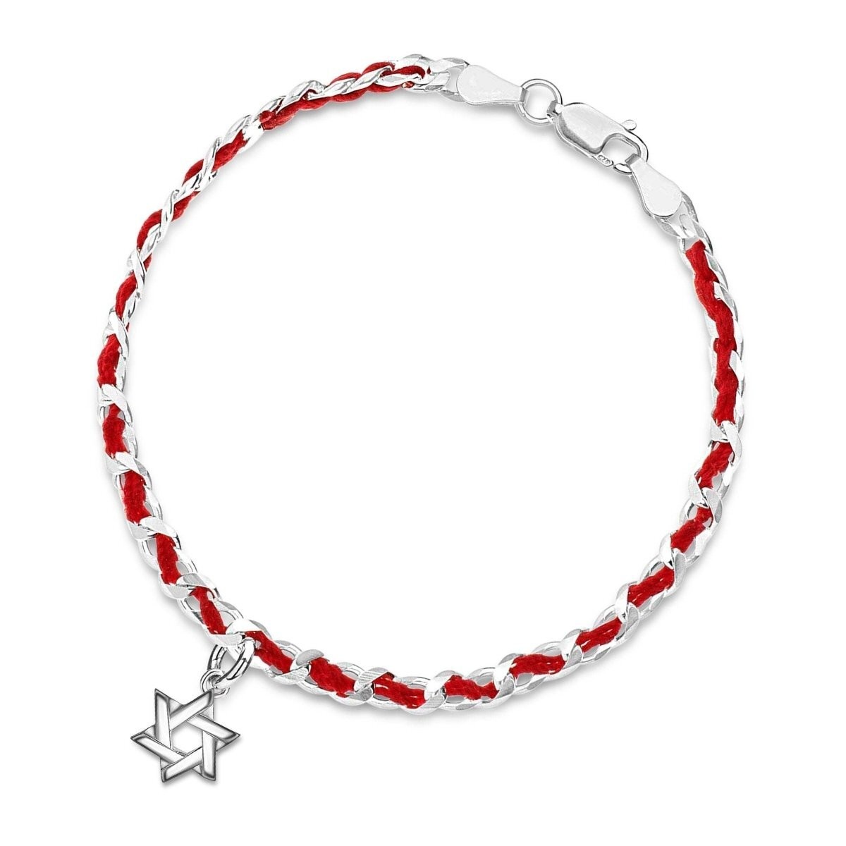 Red String Star of David Bracelet Sterling Silver Adjustable Handmade