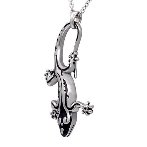 Lizard pendant necklace black gecko stainless steel necklace for women and men
