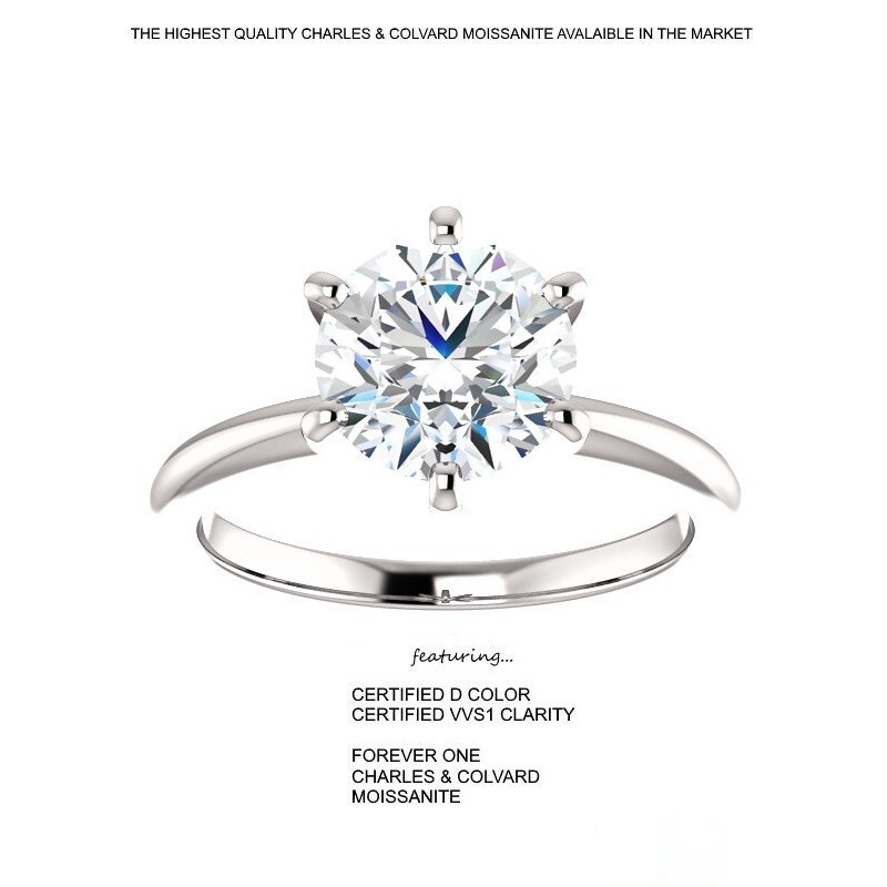 1.00 Carat (6.5mm) D VVS1 CERTIFED Moissanite Ring in 14K Gold Charles & Colvard