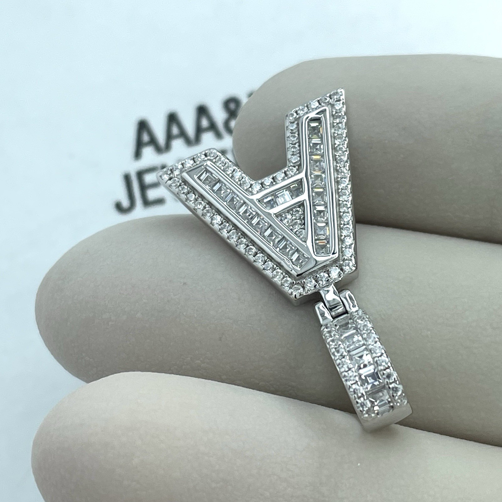 REAL 925 SOLID STERLING SILVER INITIAL LETTER “ A “ BAGUETTE PENDANT