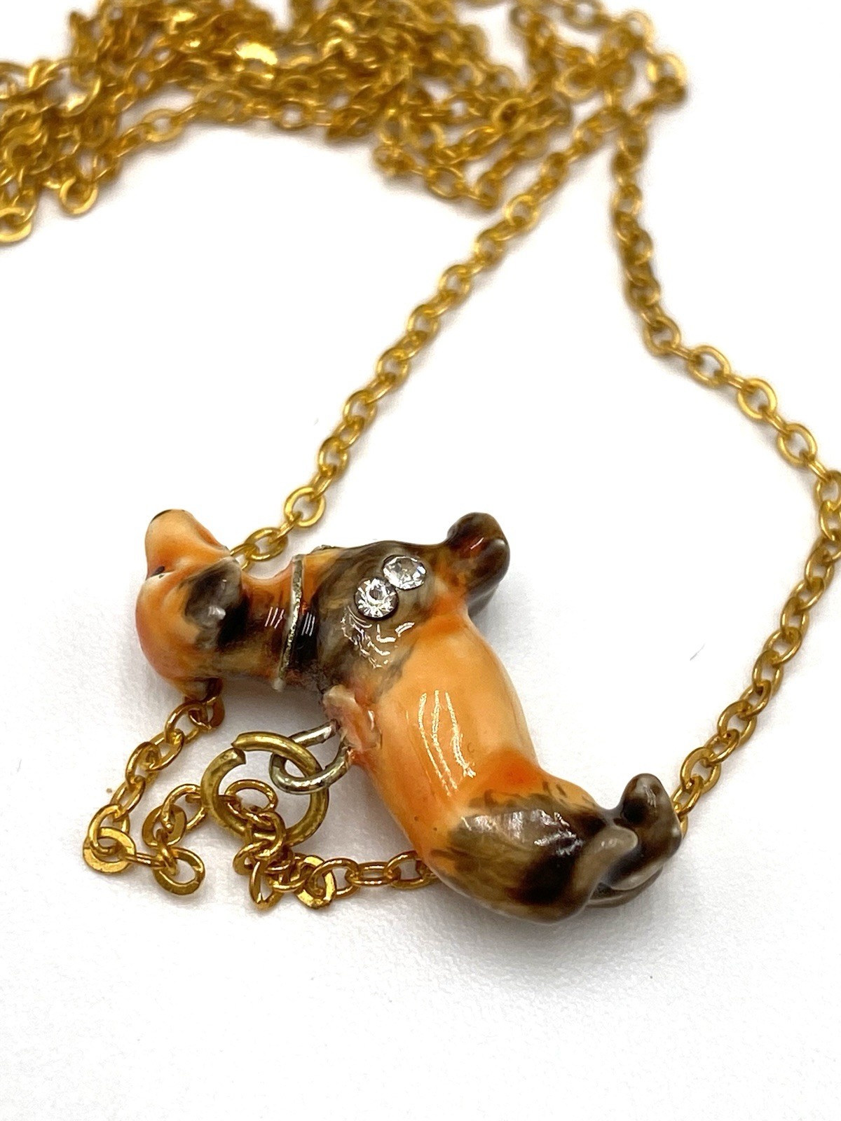 Enamel Ceramic Tiny Dachshund Pendant Necklace 20”