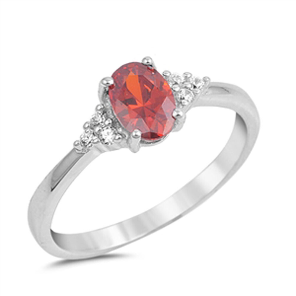 Oval Red Studded Promise Sterling Silver Ring CZ Wedding Sizes 4-12