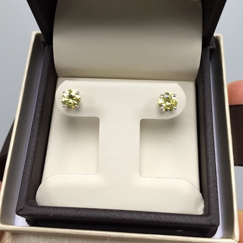 1.00 Ct Fancy Canary Yellow Round Diamond Studs Earrings Man Made 14k Solid Gold