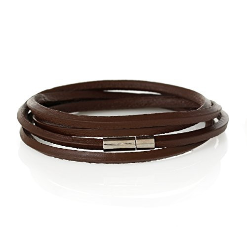 Cowhide Leather Bracelet Coffee Cord End Clasp 79cm(31 1/8″) long