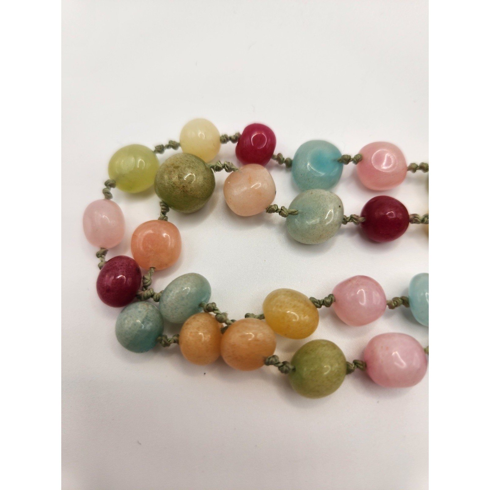 Multicolor Semi Precious Stone Hand Knotted Bead Necklace 36 Inch Broken Repair