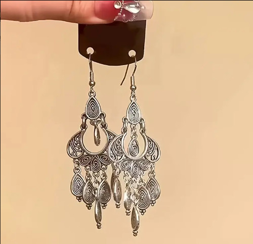 Bronze/Gold Teardrop Dangle Earrings ✨ Swirl Design 3″ Boho India Style Jewelry