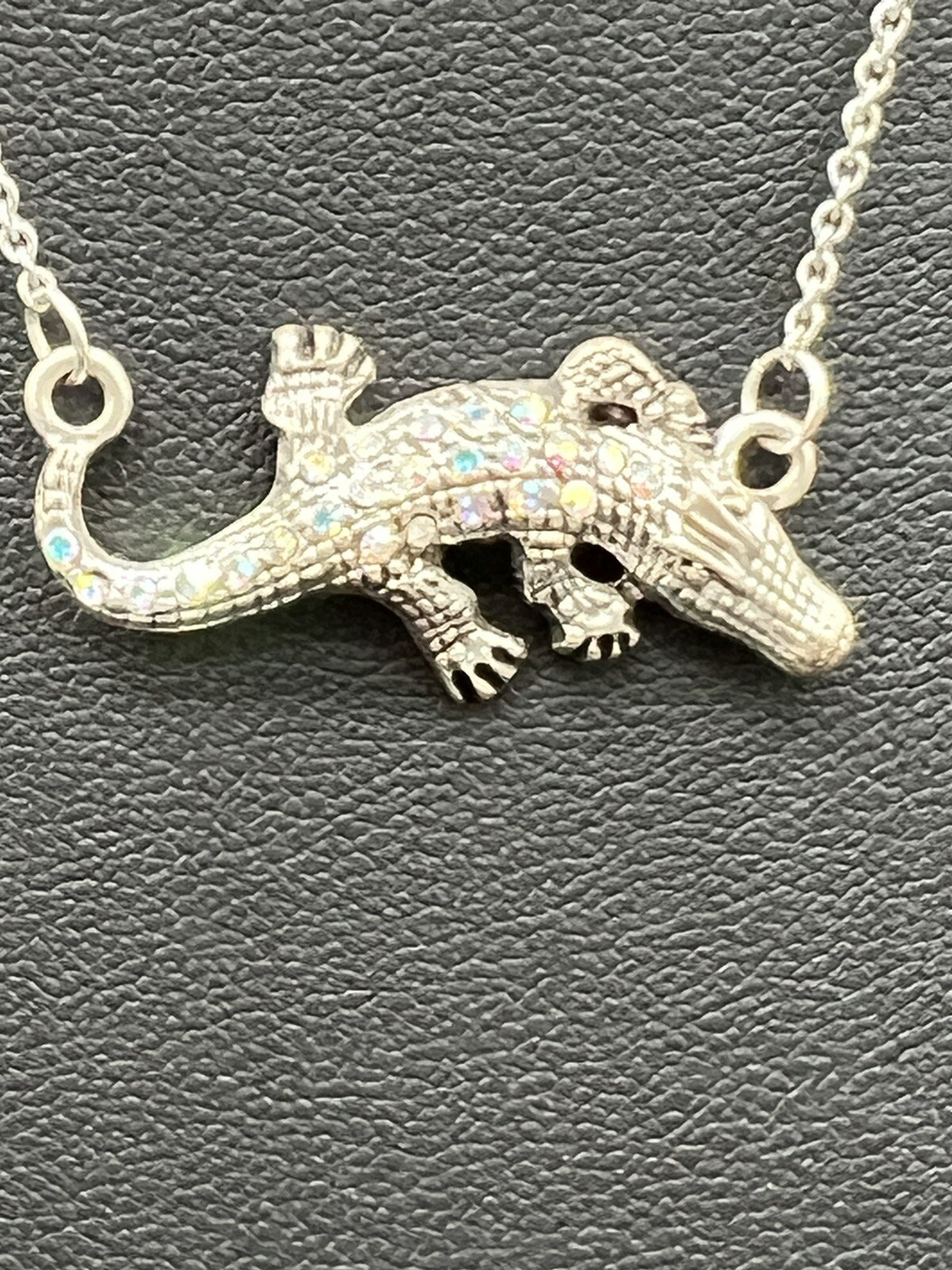 Adult Jewels Silver Tone Necklace Rhinestone Alligator Pendant 15-18”