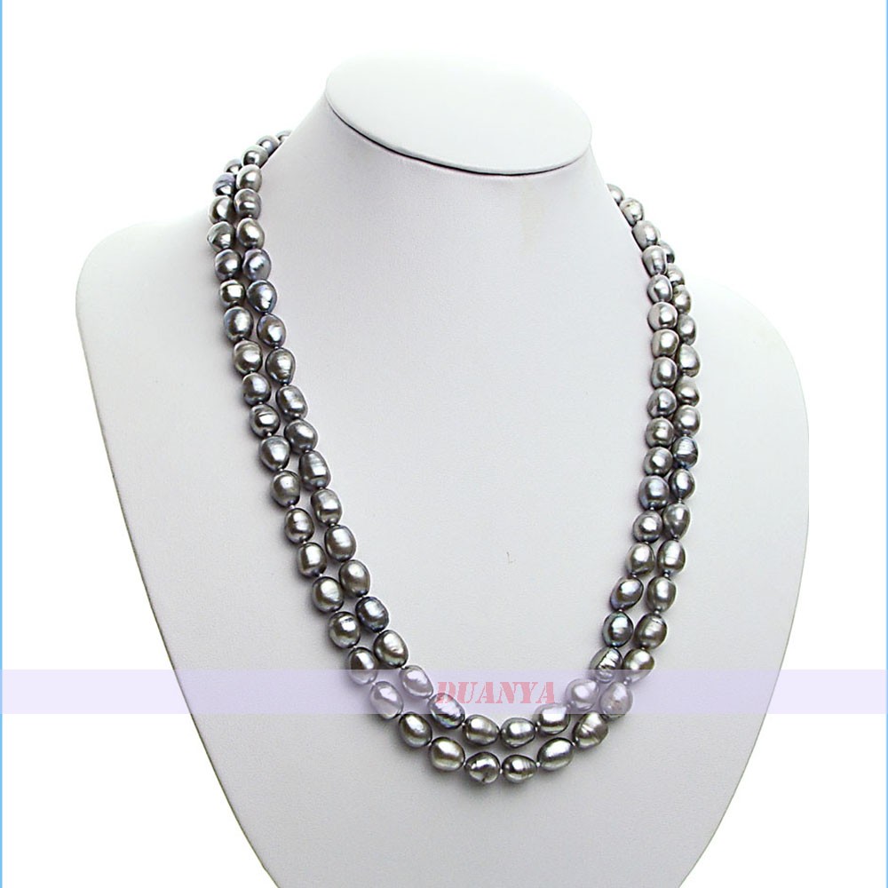 Genuine Natural Huge Gray Baroque Freshwater Pearl Necklace Knotted Strand