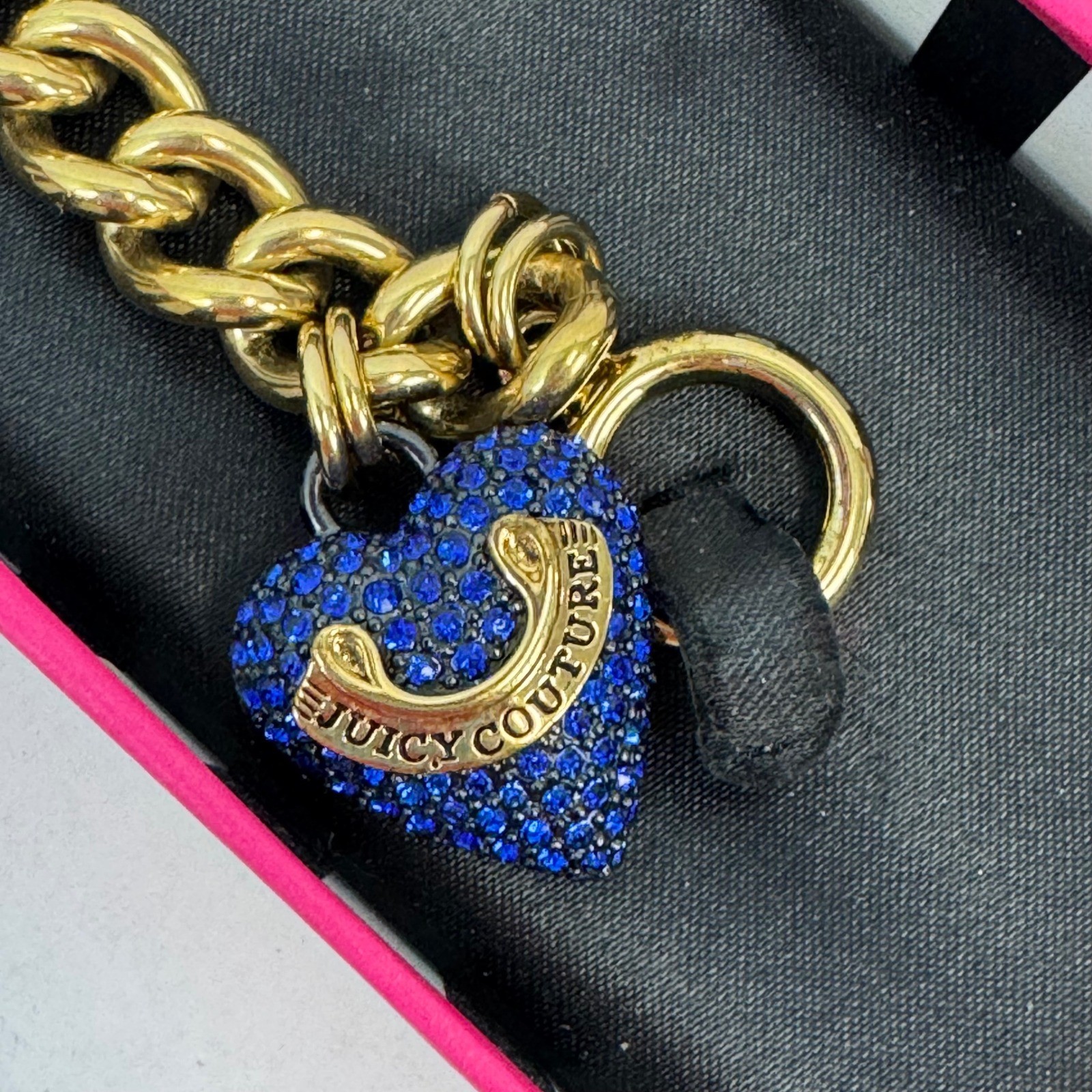 Juicy Couture Gold Pave Blue Heart Charm Starter Bracelet YJRU6253 Boxed