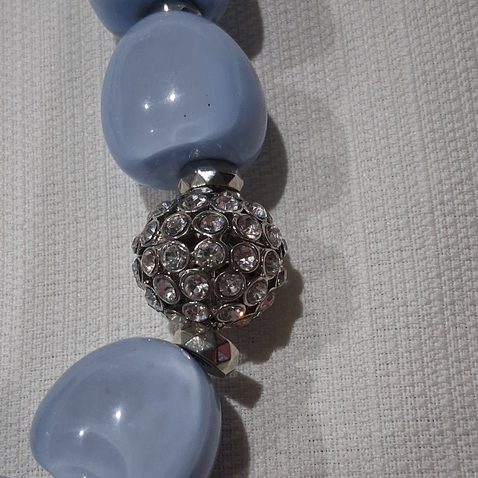 J.Crew Blue Glass Bead Necklace Silver Tone Cable Chain Pavé Adjustable Lobster