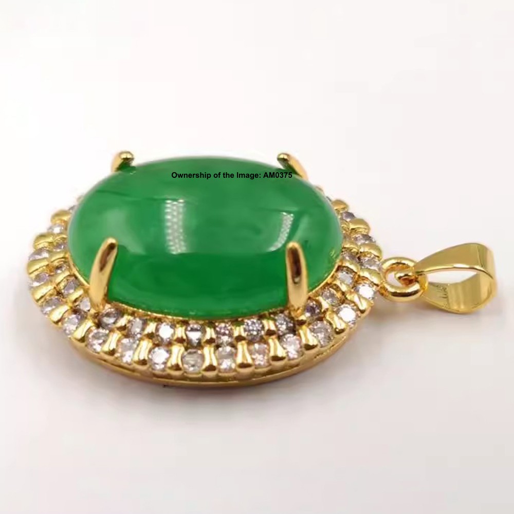 New Yellow Alloy Heating Jade Pendant Zircon and Green Oval Jade Pendant 32mm H