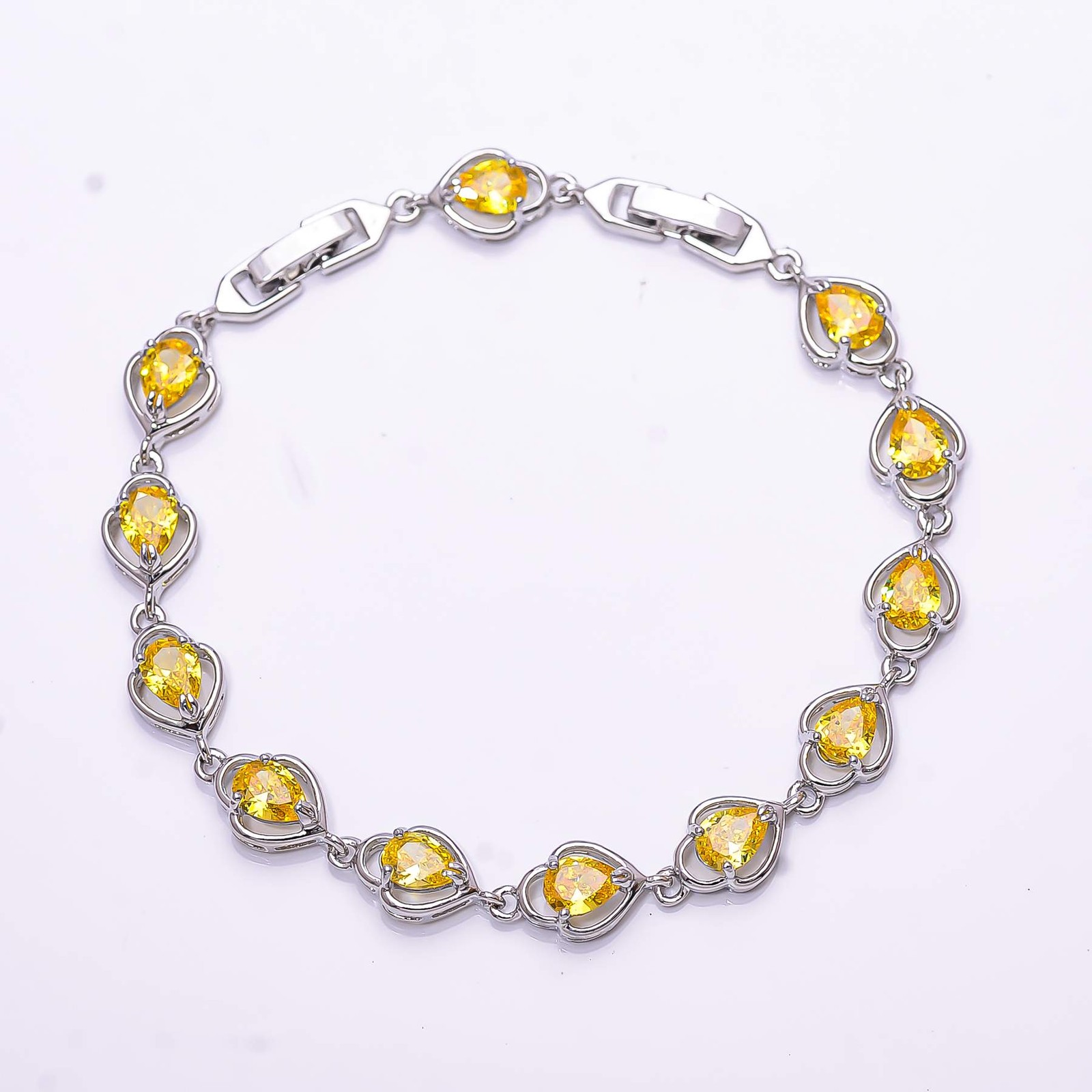 Yellow Sapphire Simulated 925 Sterling Silver Tennis Bracelet 8.99″ B973069617