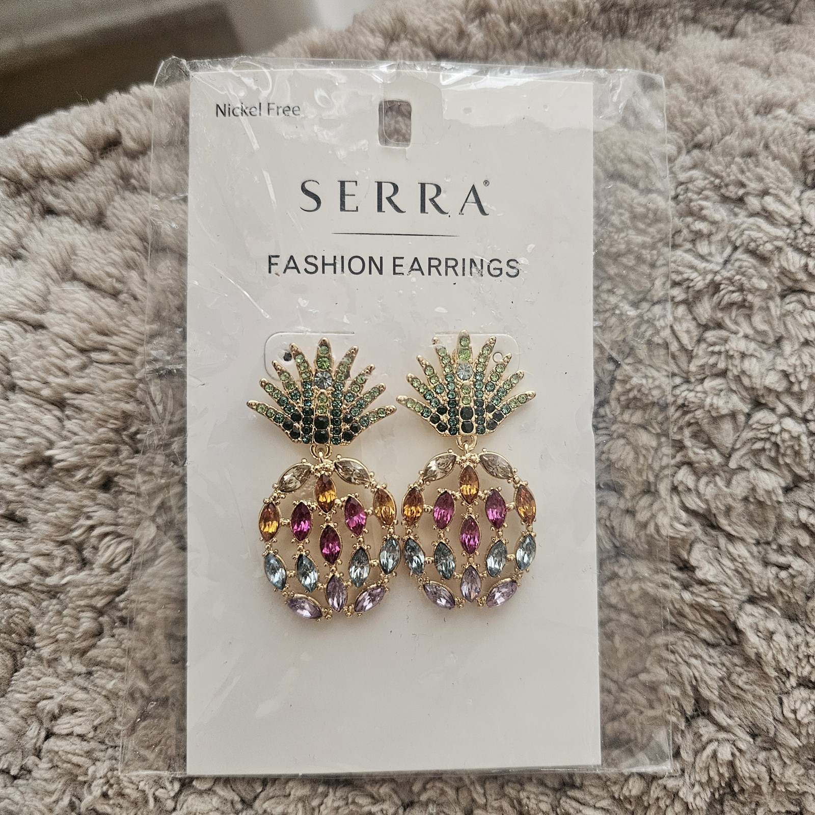 SERRA Multi Color Crystal Pineapple Dangle Pierced Earrings Colorful Rhinestones