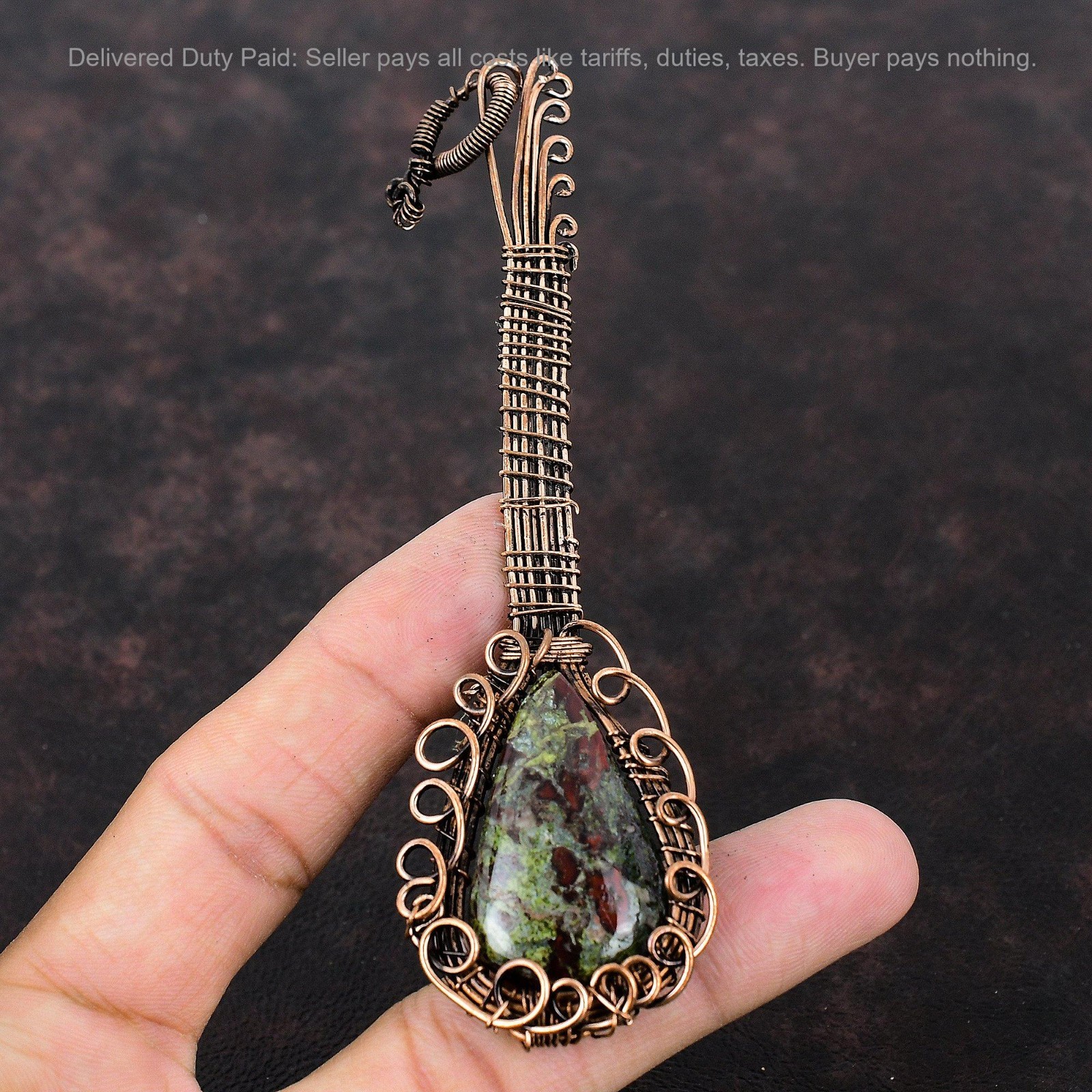 Pear Natural Dragon Bloodstone Birthday Wire Wrapped Guitar New Pendant Copper