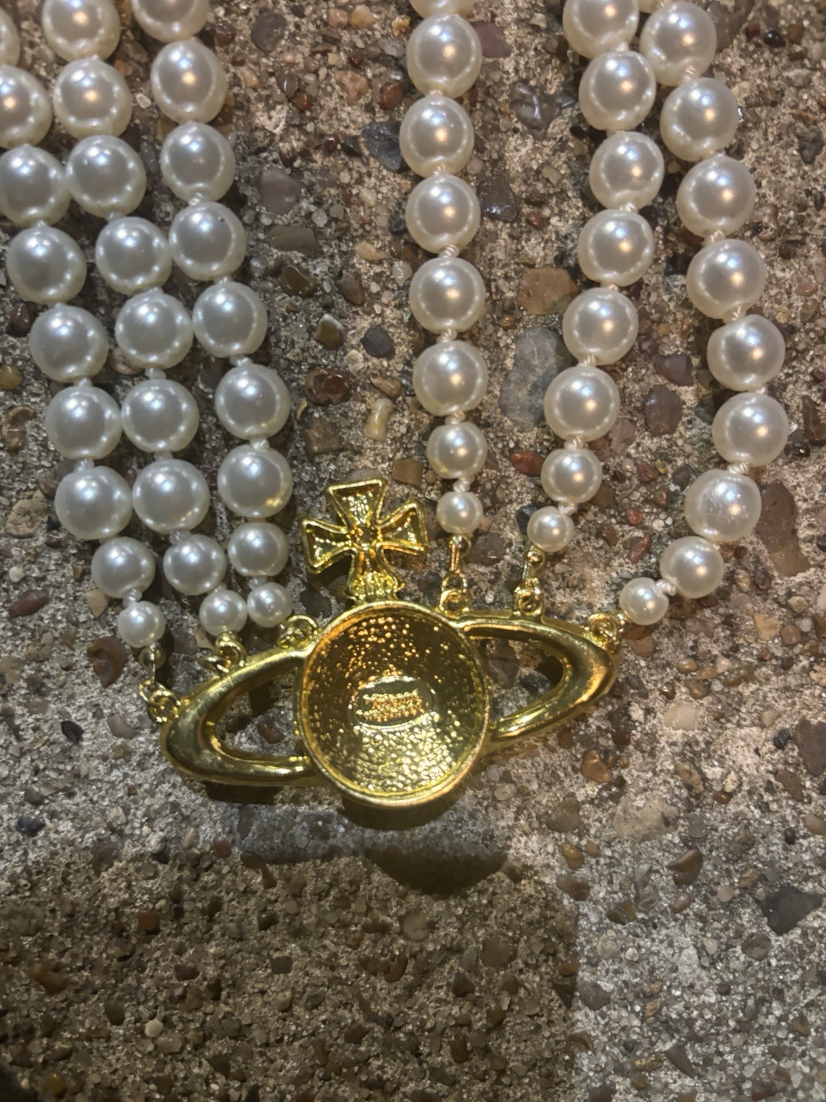Vivienne Westwood Orb Triple Pearl Choker Necklace Silver With Gift Box