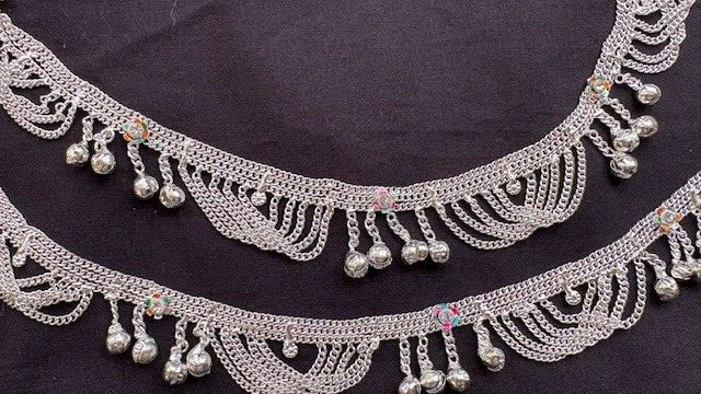 Tribal ethnic silver women Indian payal bells foot jewelry anklet chain tassel