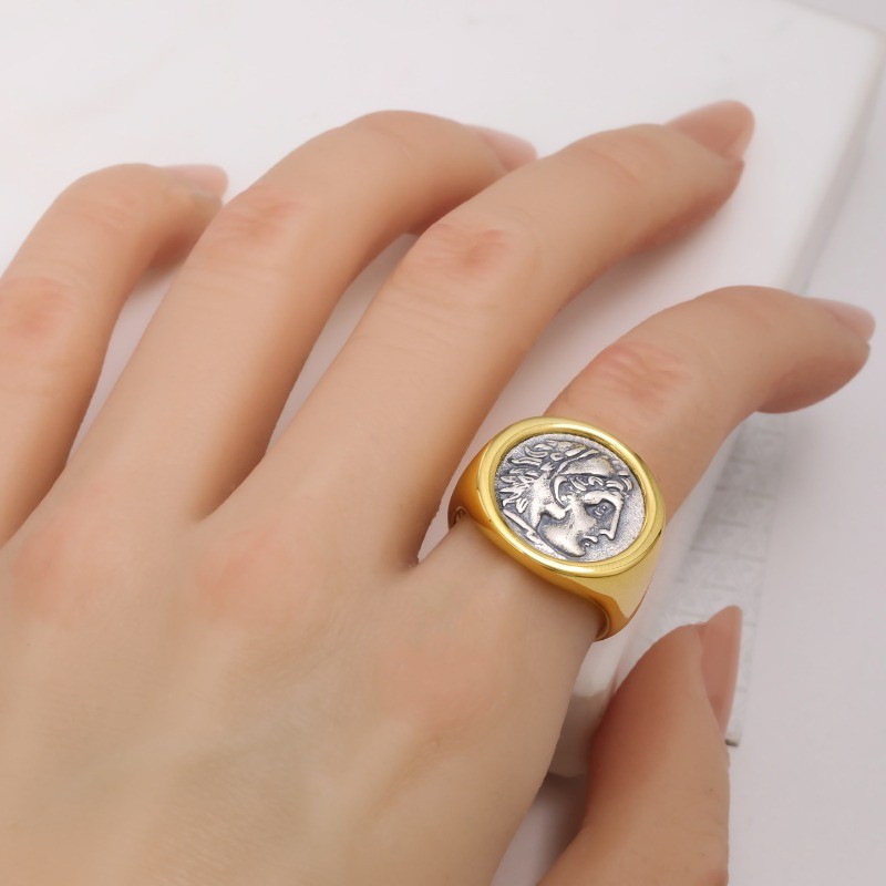 Handmade Heracles Ancient Coin Ring -Unisex Vintage S925 Sterling Silver Jewelry