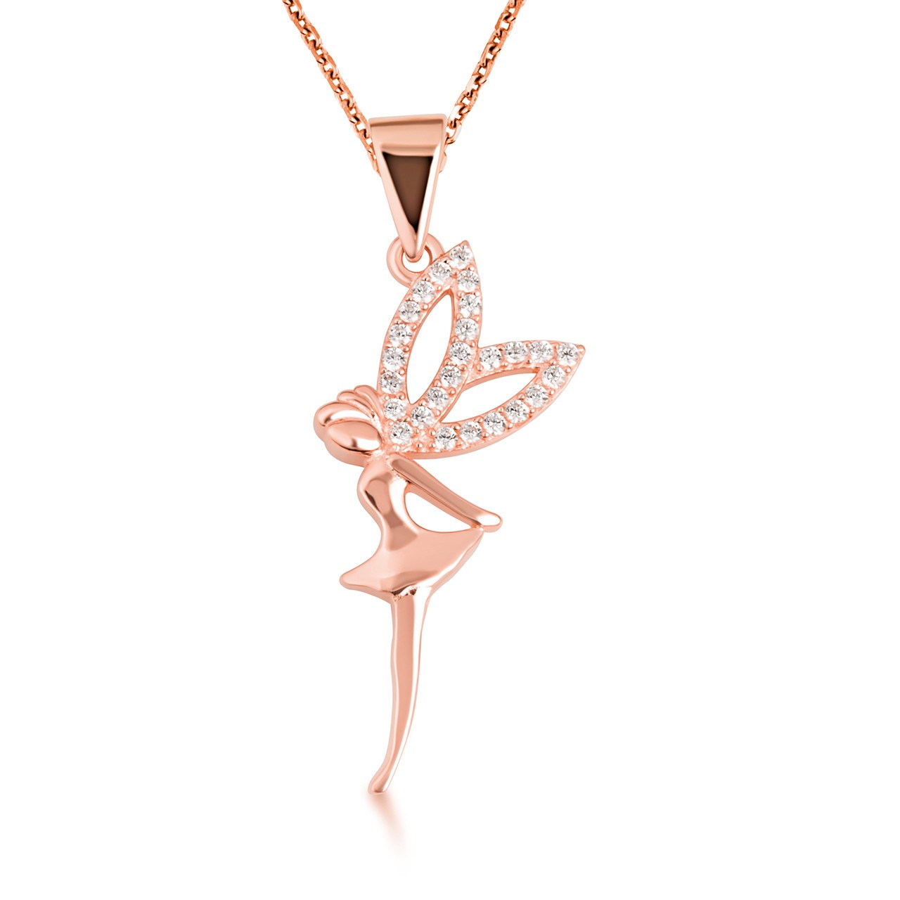 Gold Mystical Fairy CZ Studded Pendant Necklace (Available in Yellow/Rose/White)