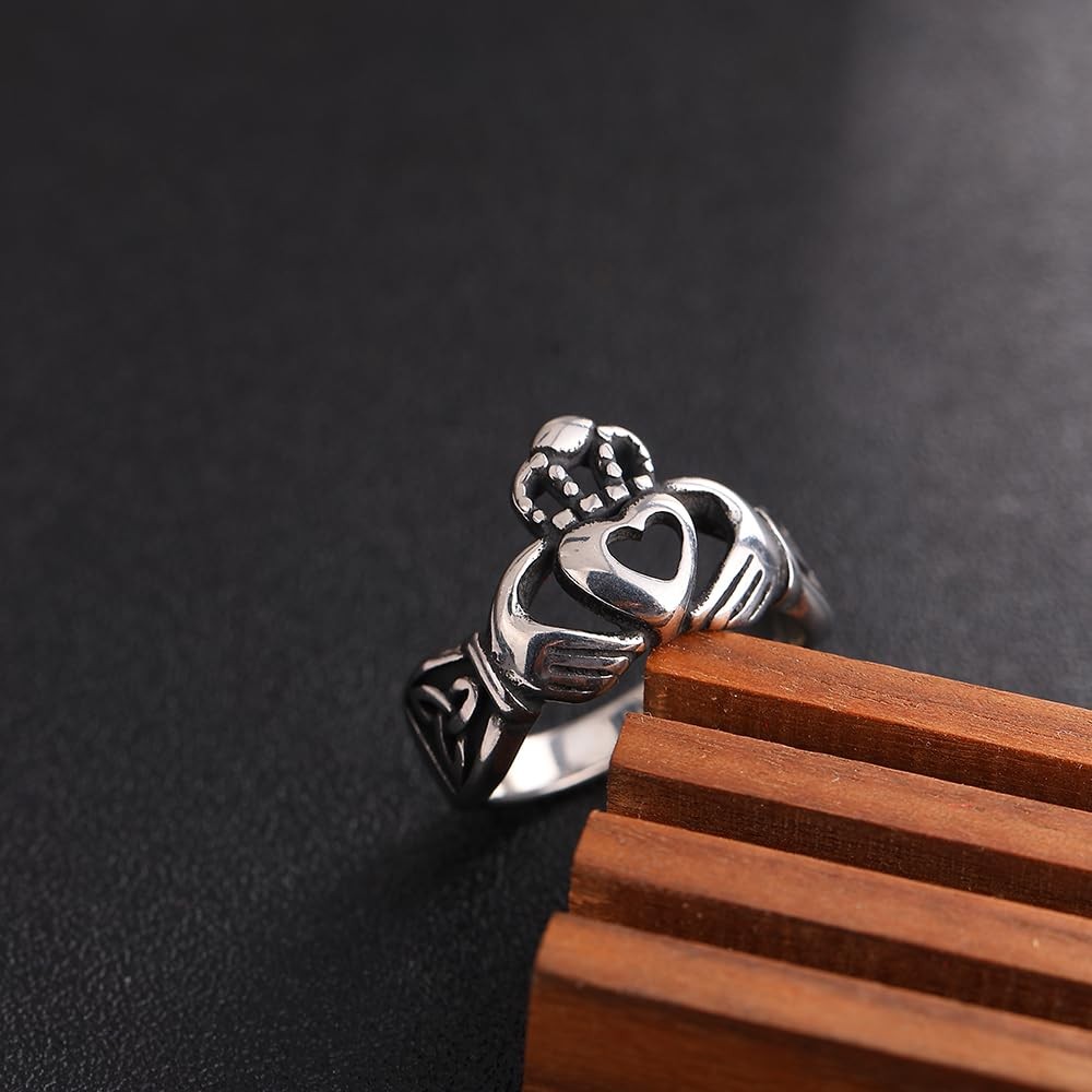 Celtic Claddagh Ring, Irish Heart Promise Anniversary Ring, Stainless Steel H…