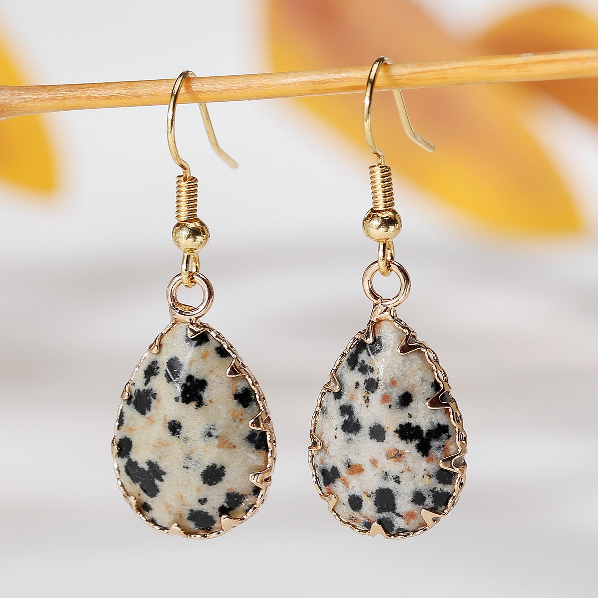 Pretty Multicolor Natural Stone Crystal Agate Water Droplet Gems Hook Earrings