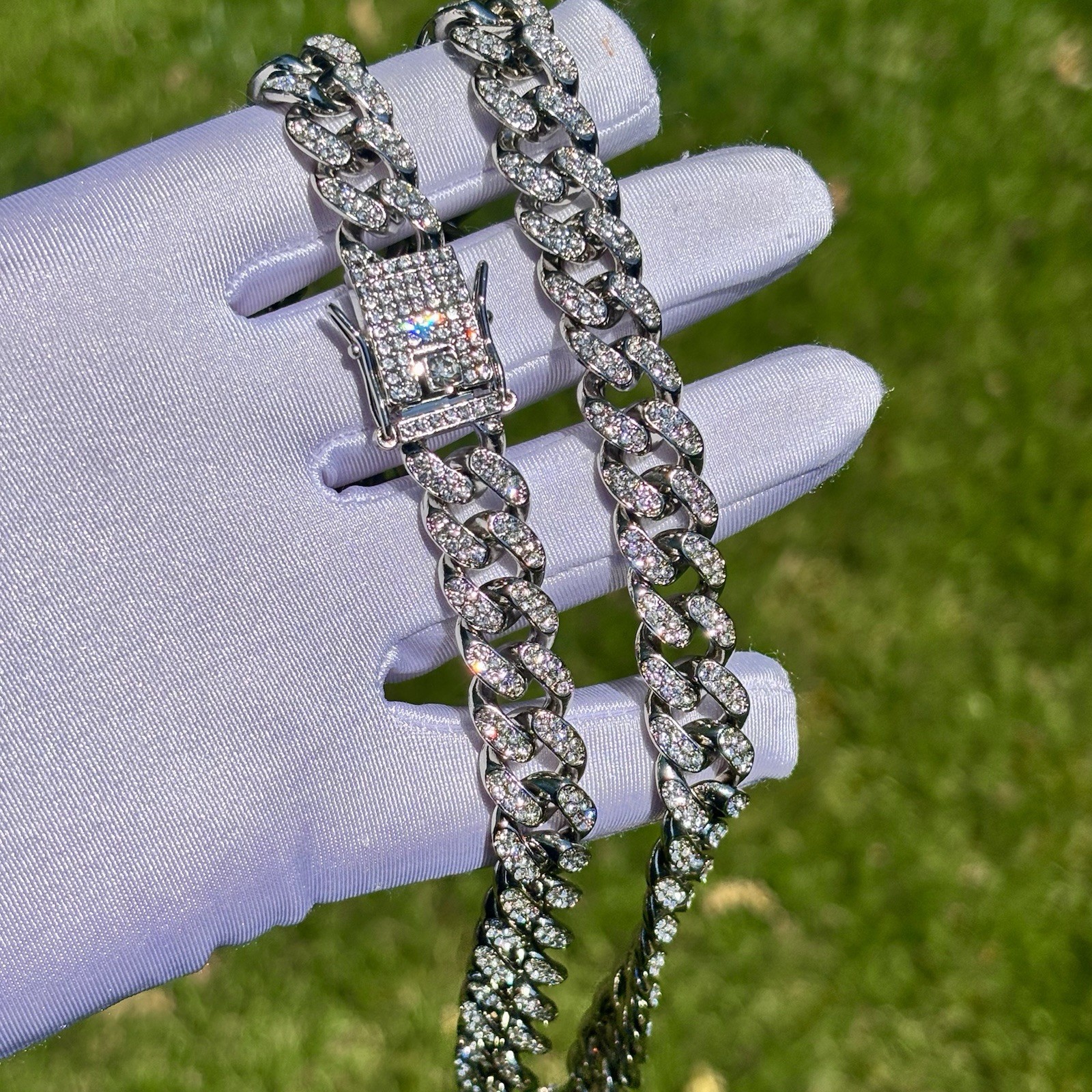 Hello Kitty Pendant / Iced out Cuban Link Chain Necklace White Gold Plated