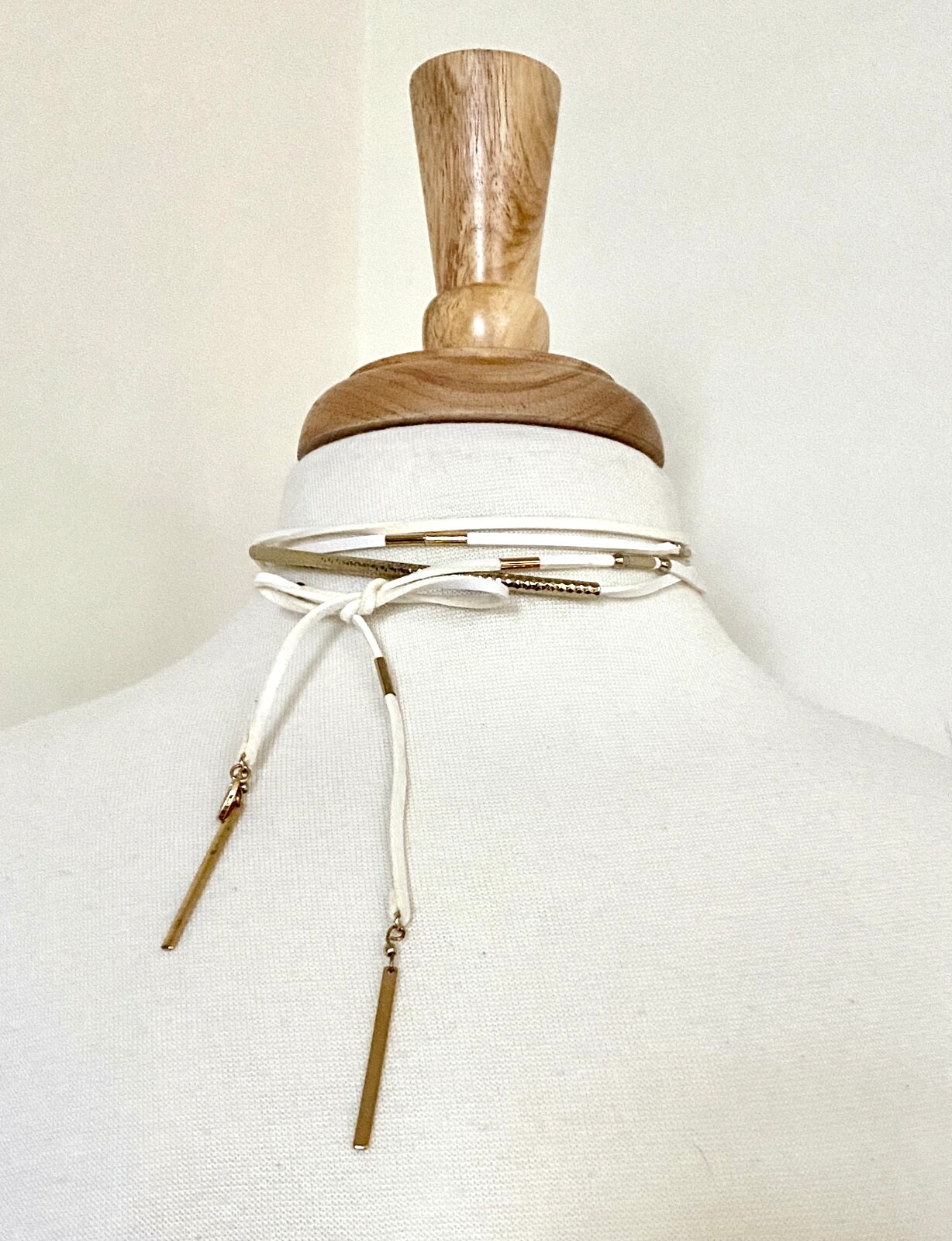 NWT Ettika White Vegan Suede Wrap Necklace Multi-Strand Gold-Tone OS