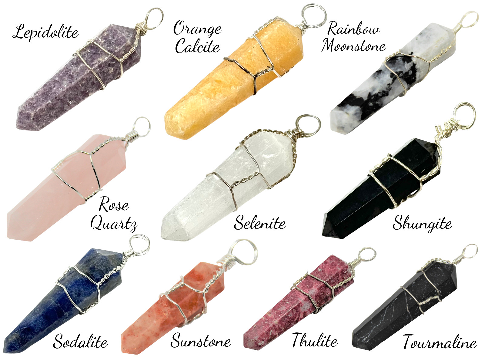 Crystal Gemstone Point Pendants – Wire Wrapped, Spiral, Diamond, Natural Pendant