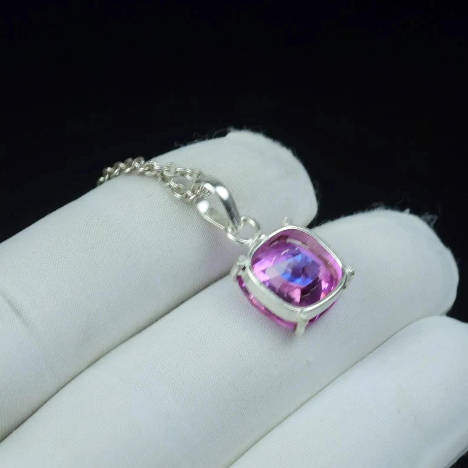 Bi-Color Pitambari Sapphire Cushion Cut Natural 22.30 Ct+ 925 Silver Pendant Gem
