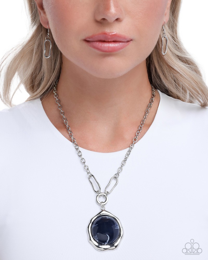 Paparazzi Symphonic Sheen – Blue – Glossy Acrylic Bead – Abstract Necklace & Ear