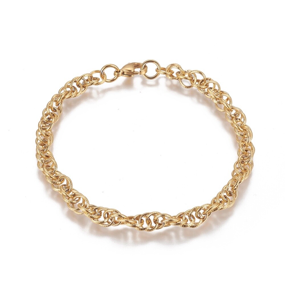 Stainless Steel Chain Bracelet Lobster Clasp Gold 8.2″ 6×1.2mm P232