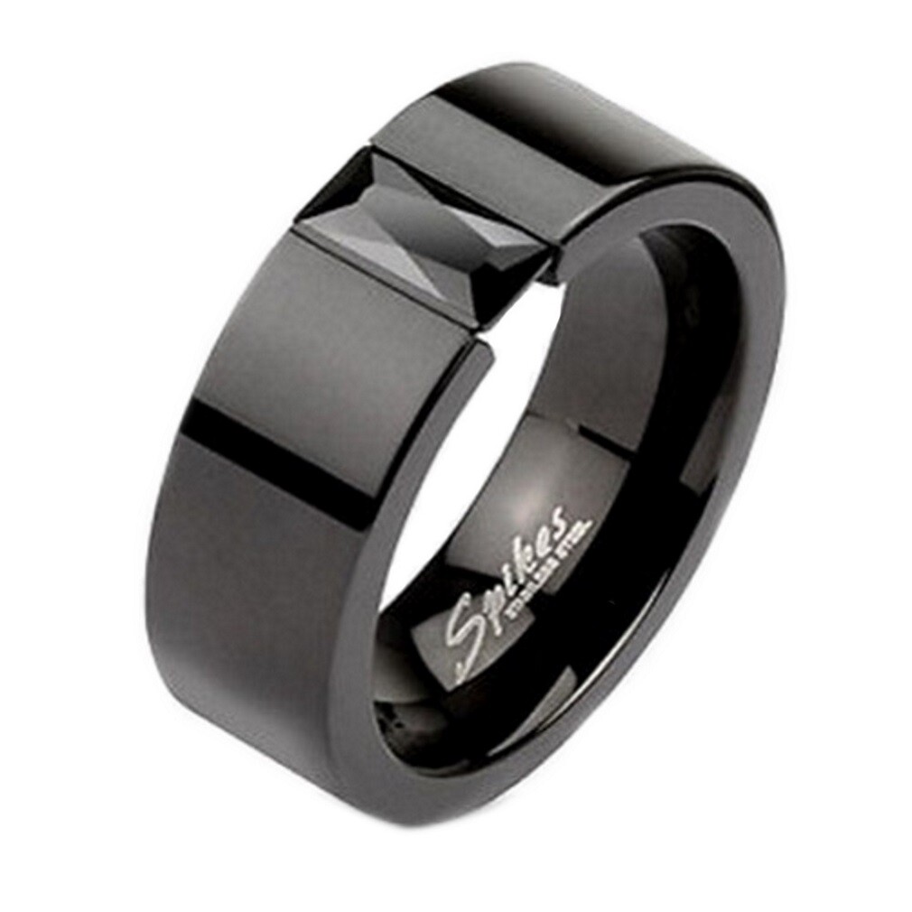 Emerald Cut Simulated Black Diamond His / Hers Mens Womens 6mm Wedding Band Ring