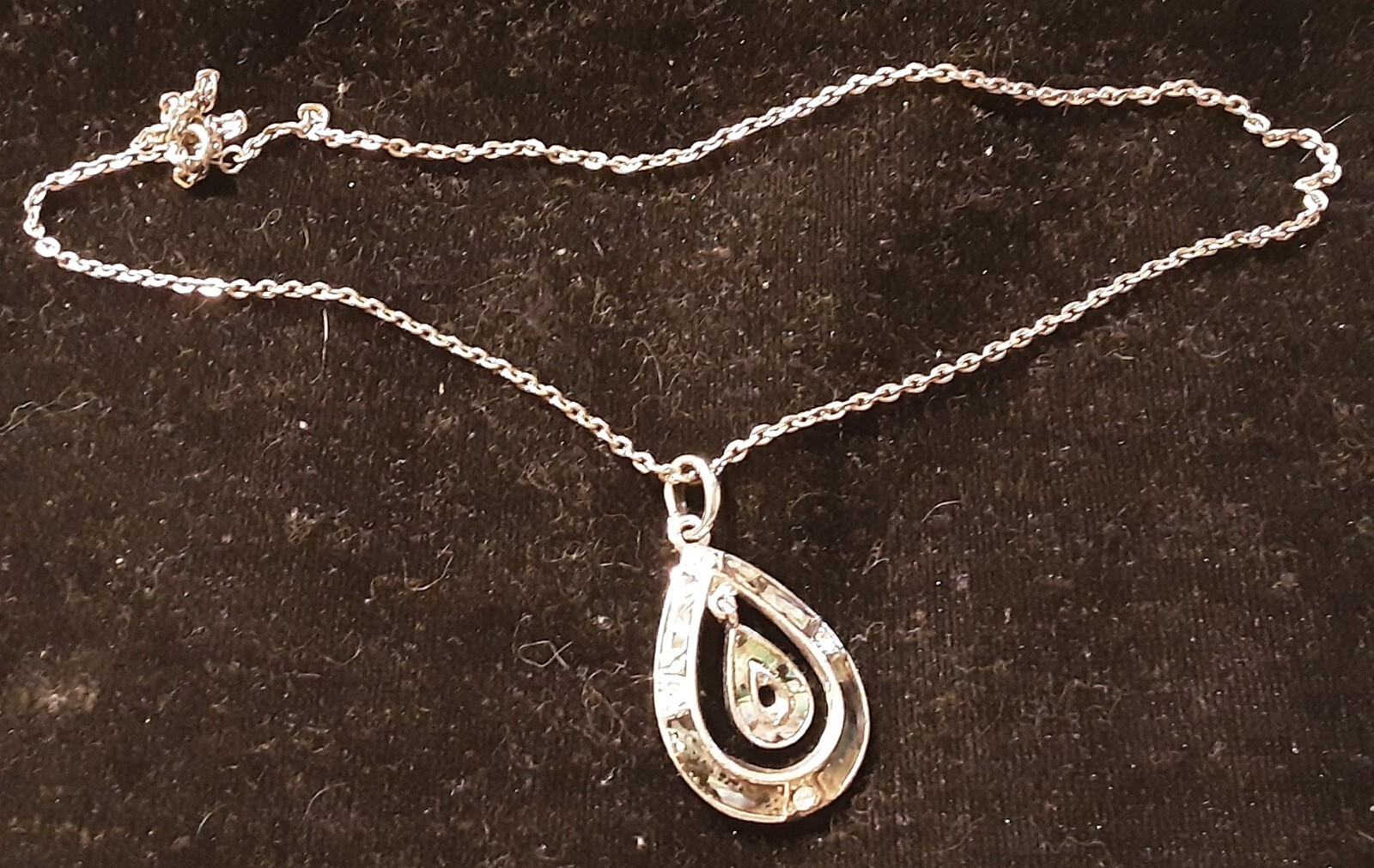 Fashion Necklace & Pendant- Double Tear Drop abalone shell- silver color chain