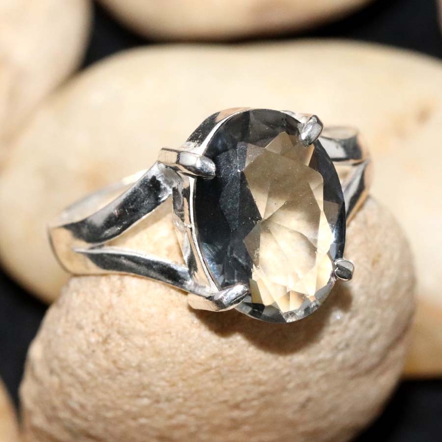 925 Silver Plated Exclusive Black Spinel Faceted Ring US 10 Most Beautiful GW