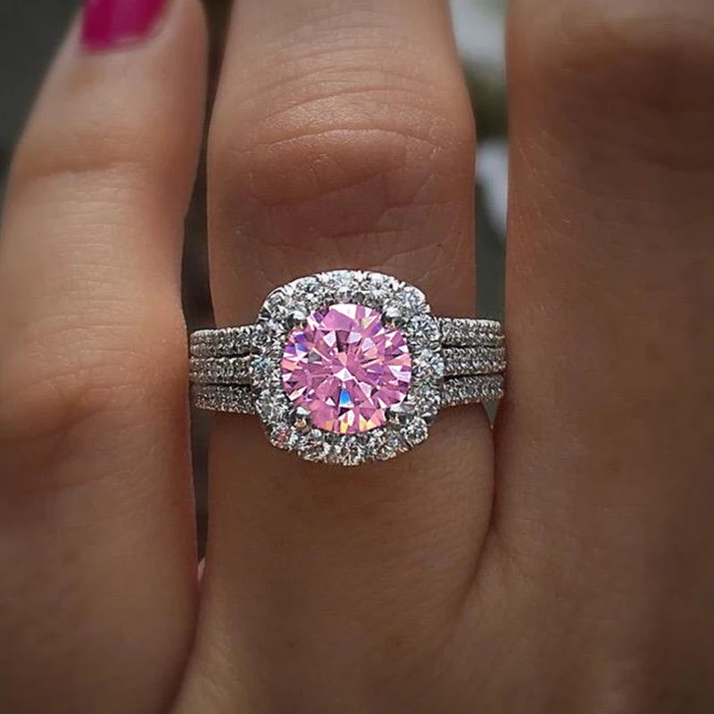Cubic Zirconia Wedding Band Prong Setting Geometric Engagement Women Jewelry