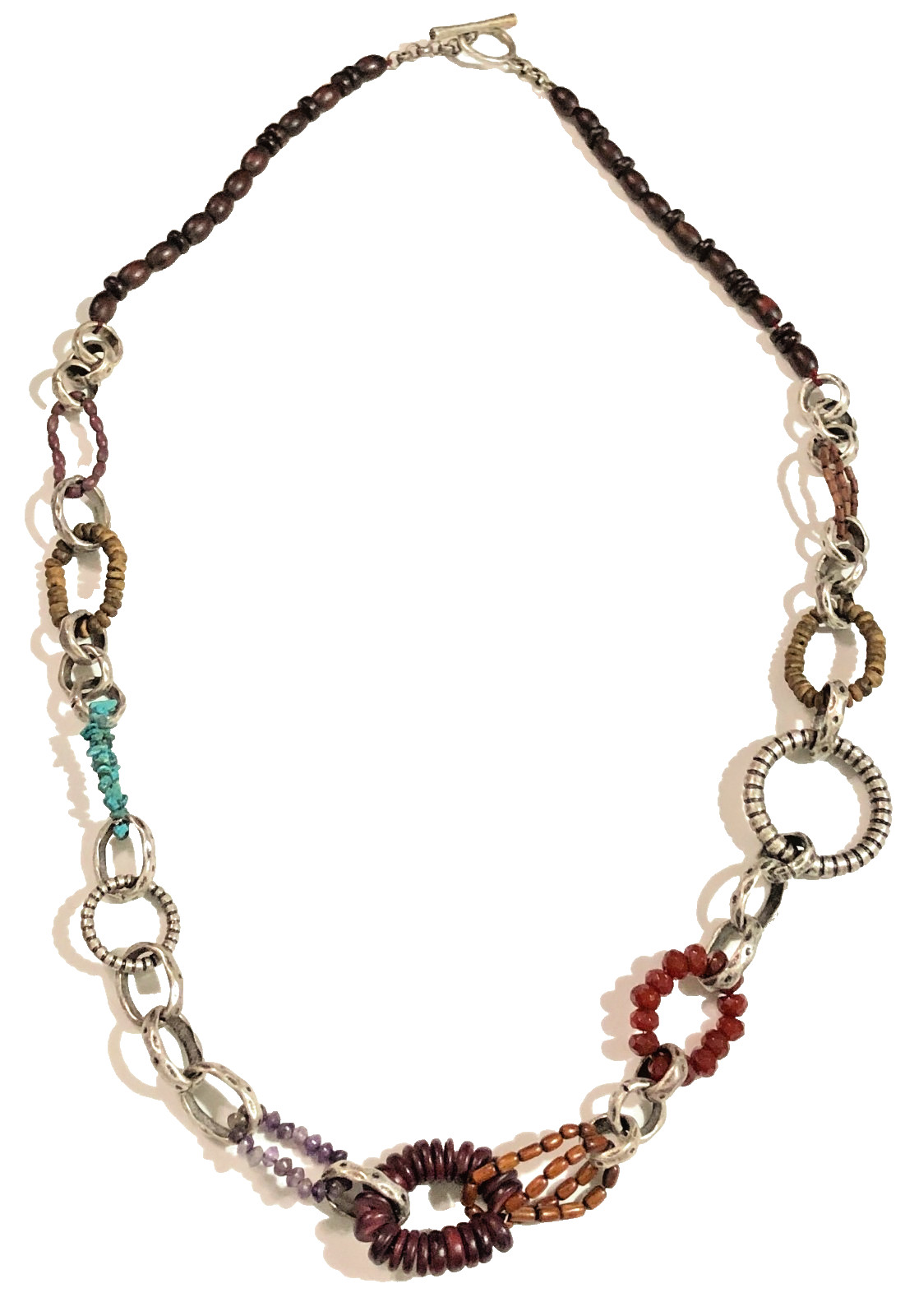 Lucky Brand Necklace Statement Chain Wood Multi Gemstone Belt – 36 in Length