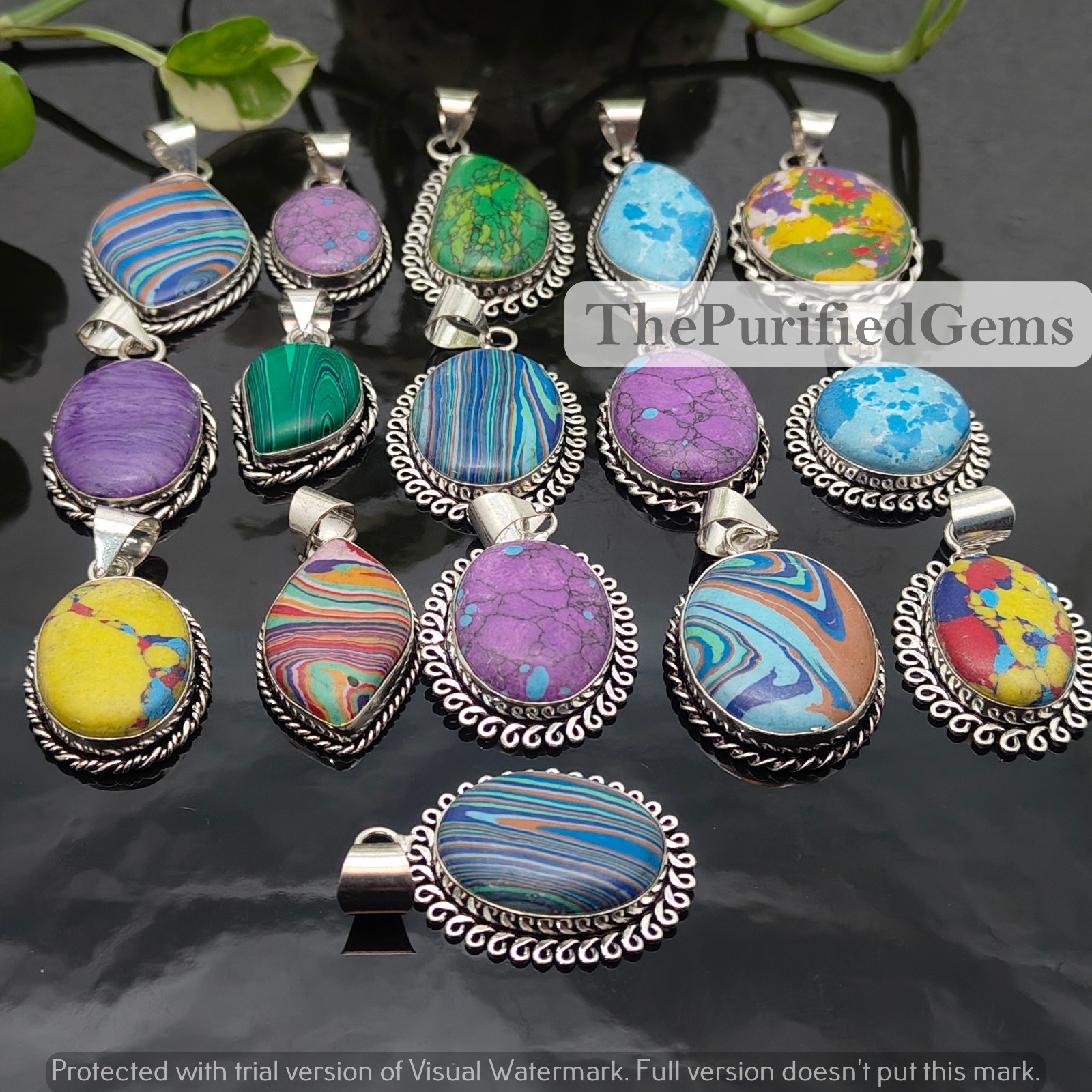 Larimar & Mix Gemstone 20Pcs Pendant Lot 925 Silver Plated Manmade Jewelry Gift