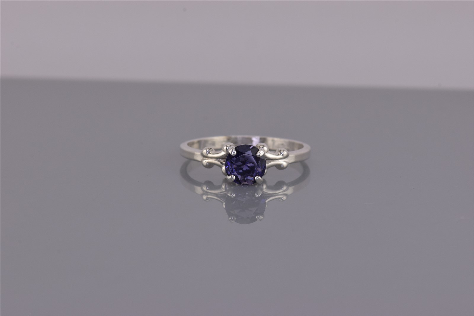 KABANA Sterling Silver Purple Amethyst Scrolled Collar Band Ring 925 Sz: 7